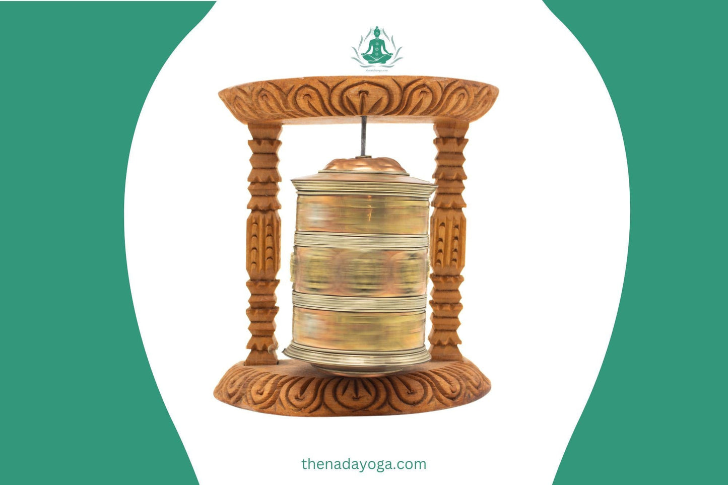 Handcrafted Tibetan Prayer Wheel – Om Mani Padme Hum, Wooden Frame The Nada Yoga