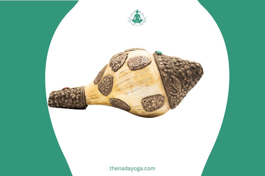 Handcrafted Tibetan Conch Shell – Sacred Shankha with Silver & Turquoise Inlay – Spiritual Ritual Artifact The Nada Yoga