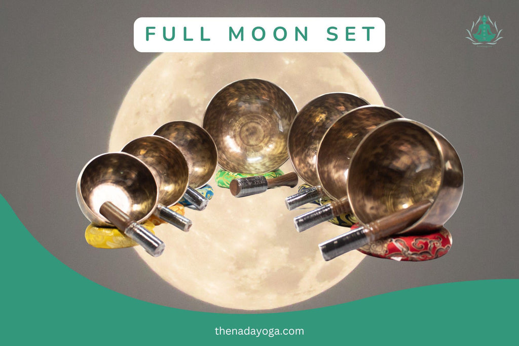 Hand-Hammered 7 Chakra Singing Bowl Full Moon Set – Sound Healing & Meditation Bowl The Nada Yoga
