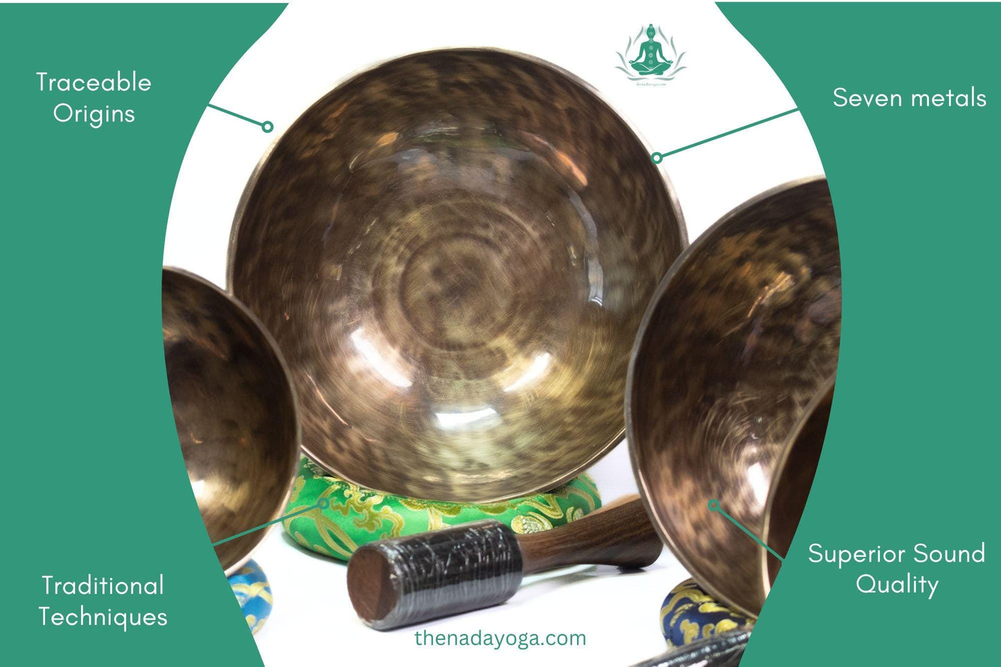 Hand-Hammered 7 Chakra Singing Bowl Full Moon Set – Sound Healing & Meditation Bowl The Nada Yoga