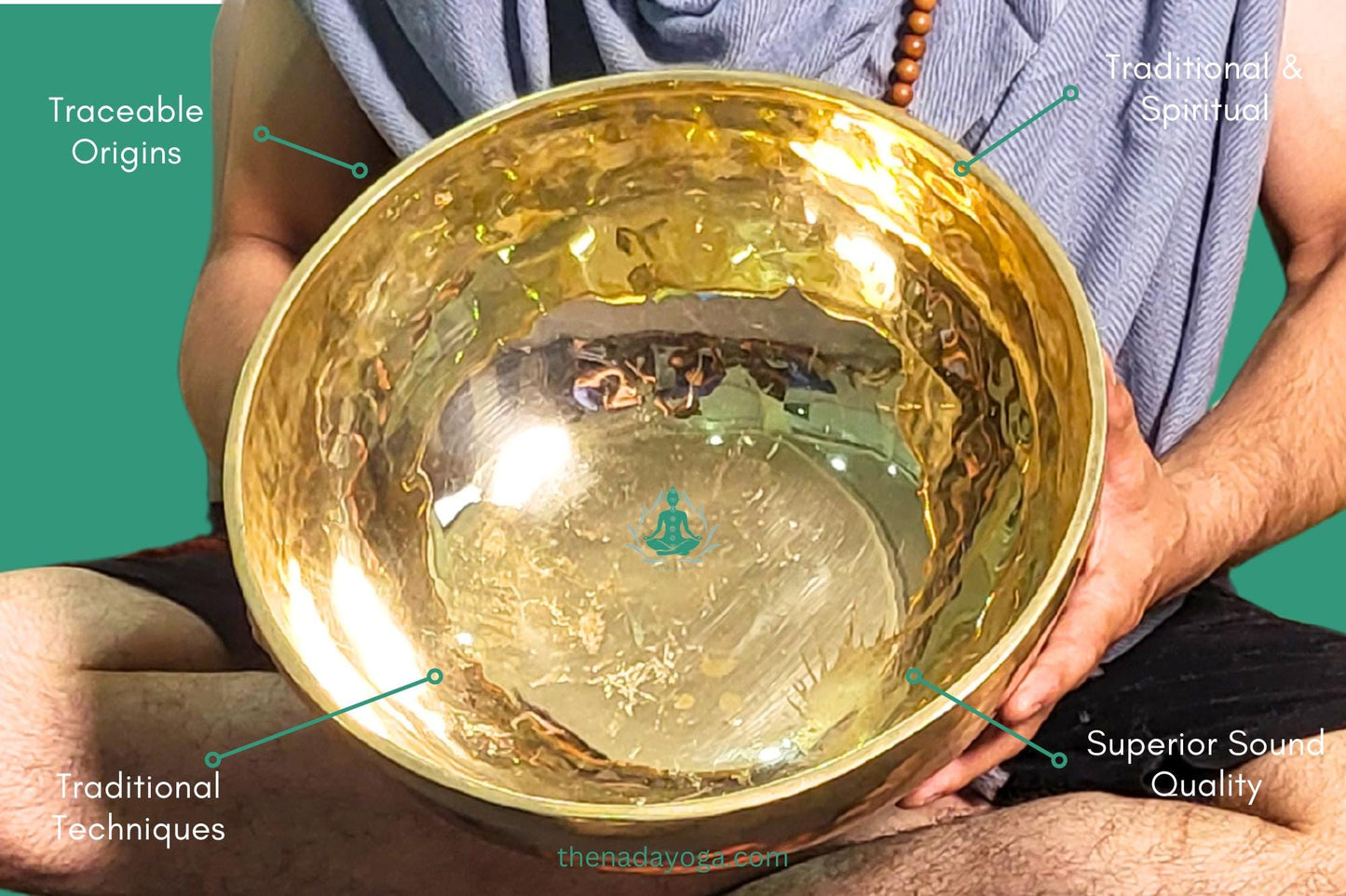 Large Polished Singing Bowl – Hand-Hammered Golden Sound Bowl from Nepal | Nadayoga The Nada Yoga
