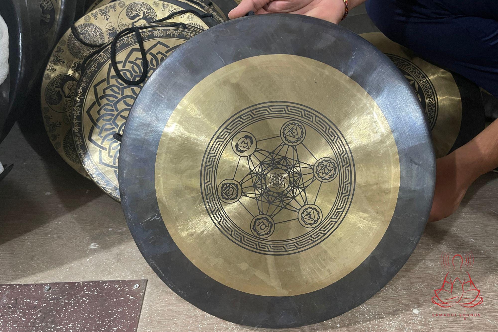 Hand-Etched Tibetan Bronze Gong: Sacred Mandala Designs, Made in Nepal