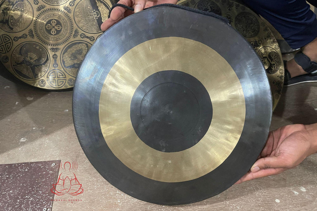 Hand-Etched Tibetan Bronze Gong: Sacred Mandala Designs, Made in Nepal