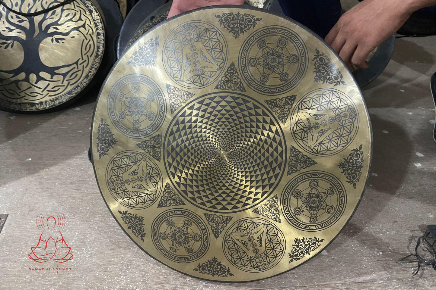 Handmade Tibetan Gong: Tree of Life, Sacred Symbol - Hand-Etched in Nepal