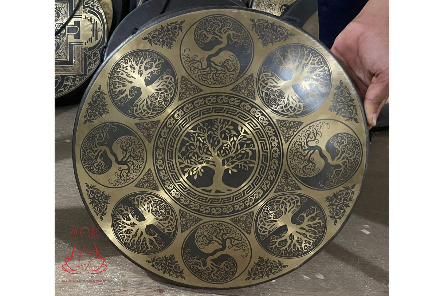 Handmade Tibetan Sound Healing Gong: Etched Sacred Designs, Nepal