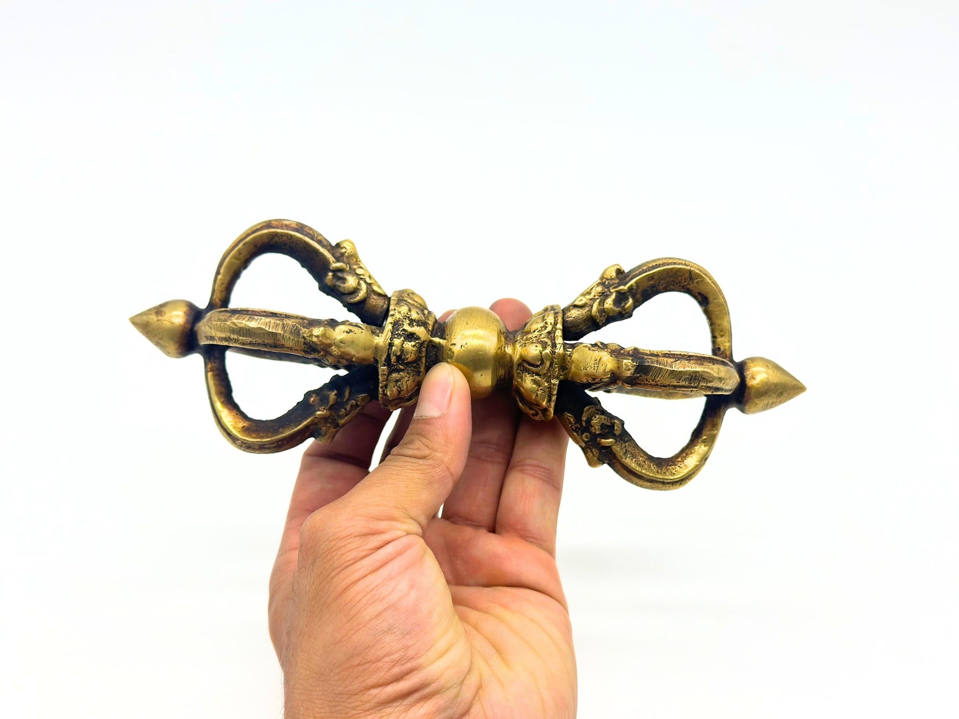 Handmade Tibetan Vajra (Dorje) | Single Bajra | Brass Ritual Tool | Spiritual Symbol from Nepal The Nada Yoga