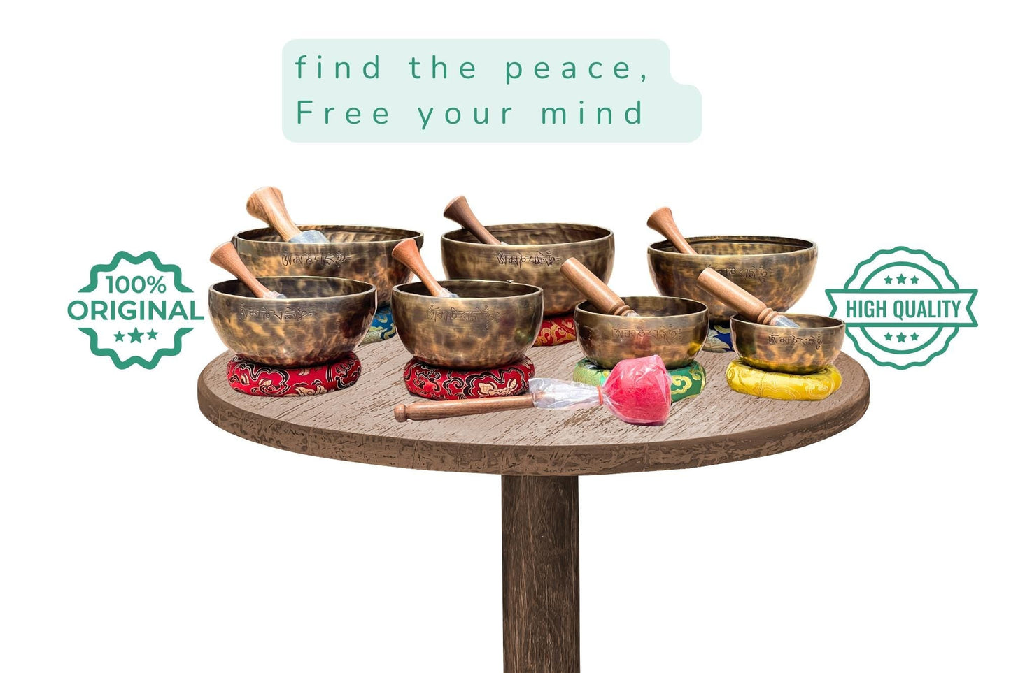 Full Moon Singing Bowl Set: 7 Chakra Healing, Handmade in Nepal The Nada Yoga