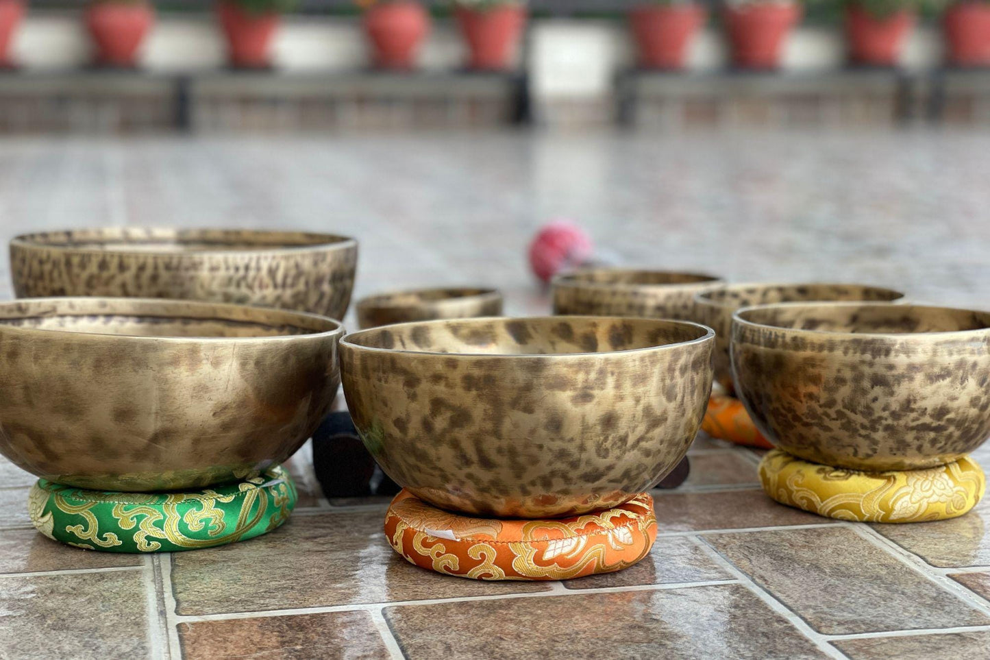 Tiger Eye Tibetan Singing Bowl Set: 7 Chakra Tuned, Handcrafted in Nepal