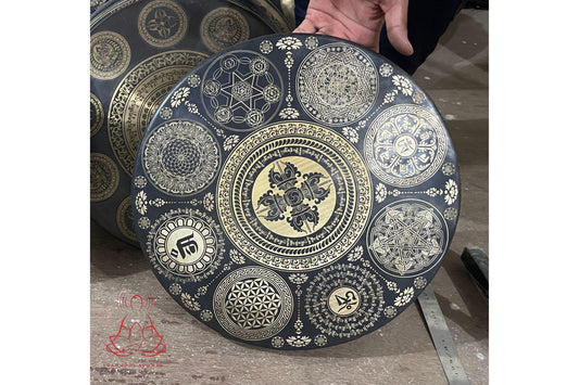Hand-Etched Tibetan Bronze Gong: Sacred Mandala Designs, Made in Nepal