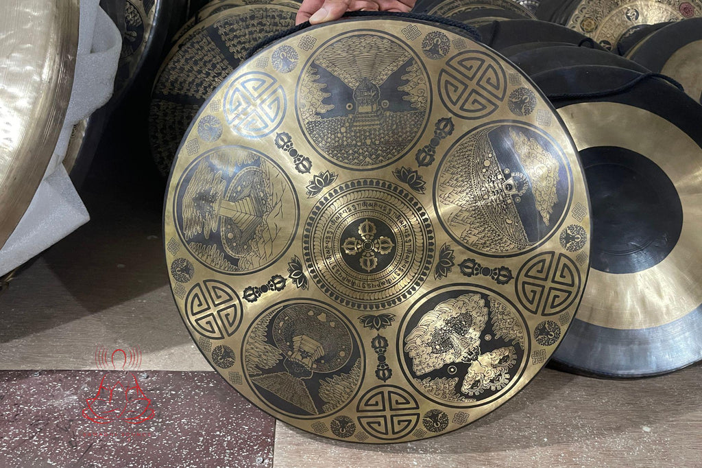 Handmade Tibetan Gong: Tree of Life, Sacred Symbol - Hand-Etched in Nepal
