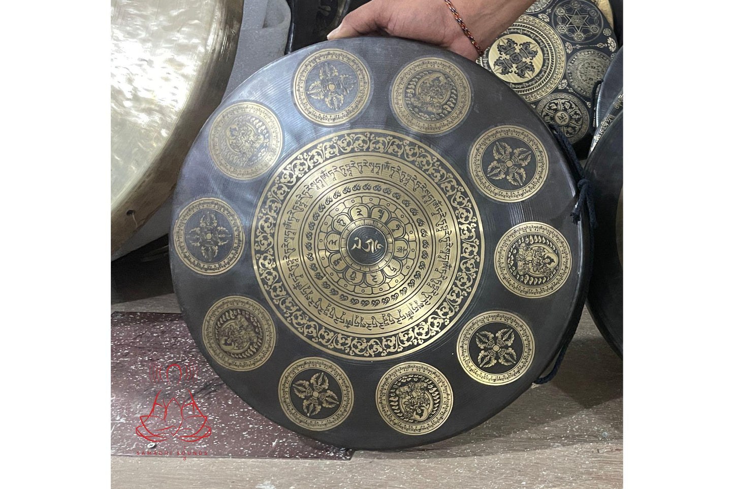 Handmade Tibetan Sound Healing Gong: Etched Sacred Designs, Nepal