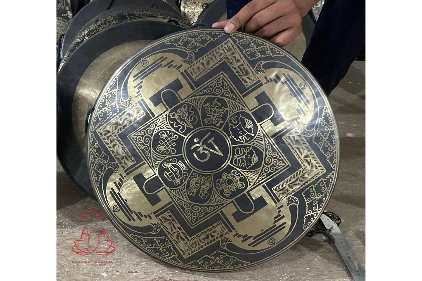 Handmade Tibetan Sound Healing Gong: Etched Sacred Designs, Nepal