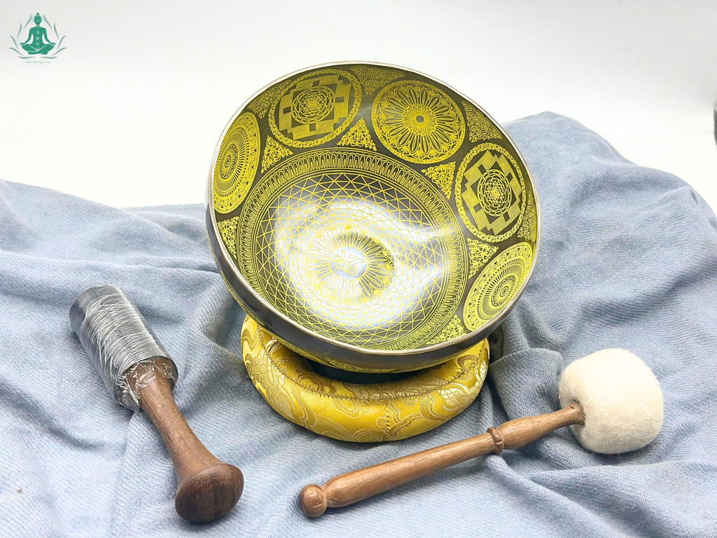 12" Handmade Singing Bowl: Sacred Geometry Mandala, Sound Healing The Nada Yoga
