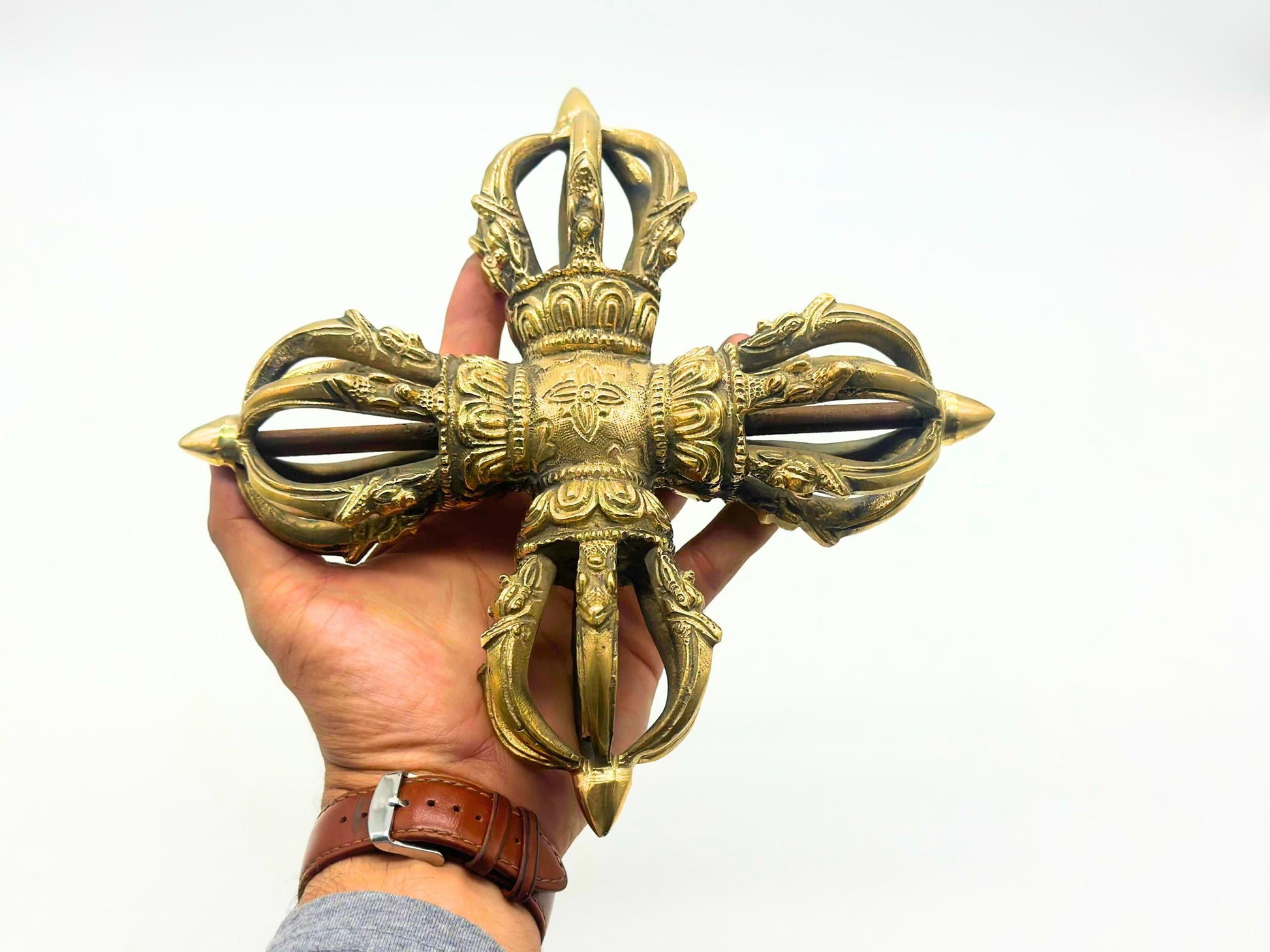 Handmade Brass Bajra: Tibetan Vajra Dorje Ritual Symbol, Nepal The Nada Yoga