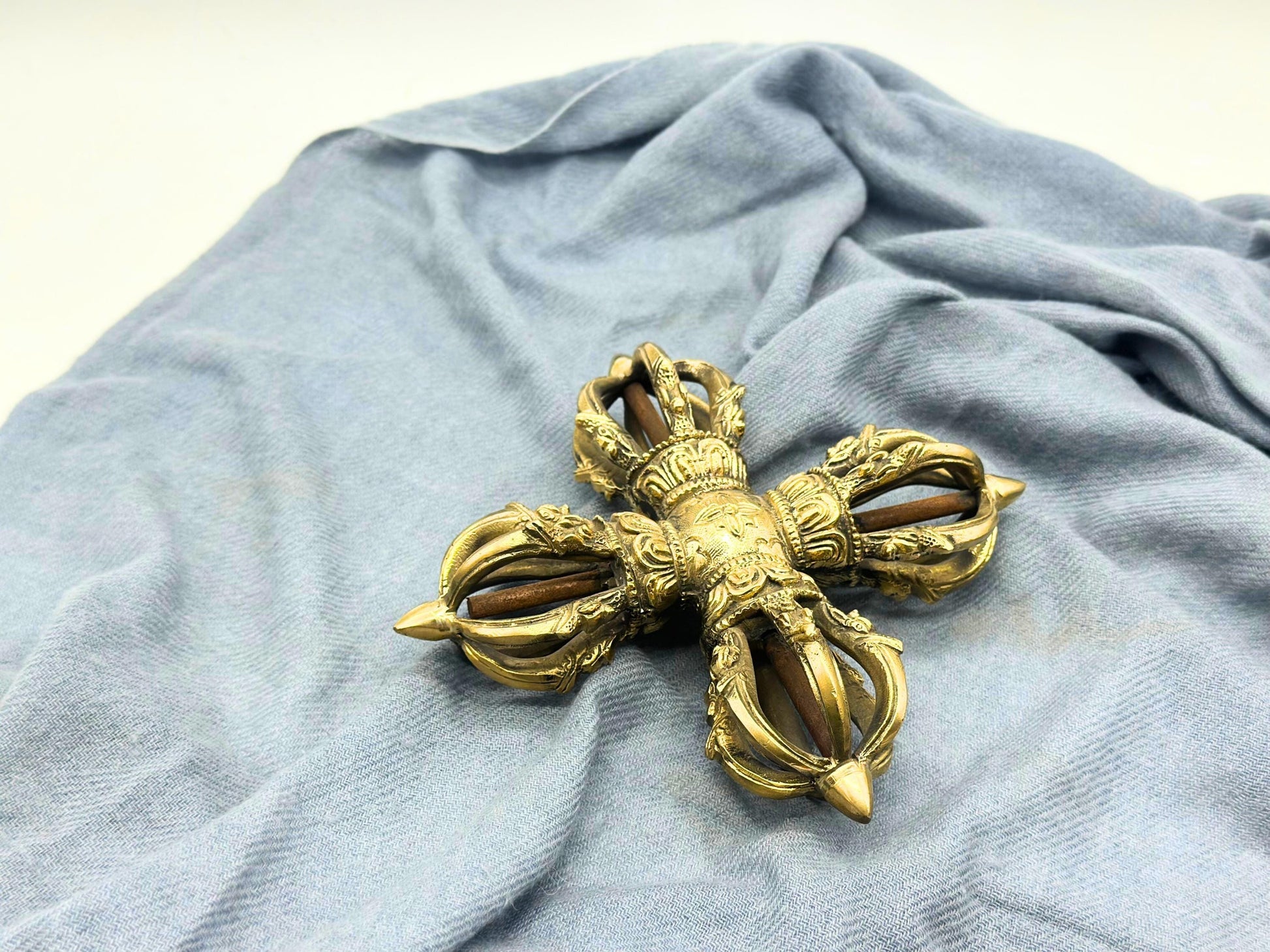 Handmade Brass Bajra: Tibetan Vajra Dorje Ritual Symbol, Nepal The Nada Yoga