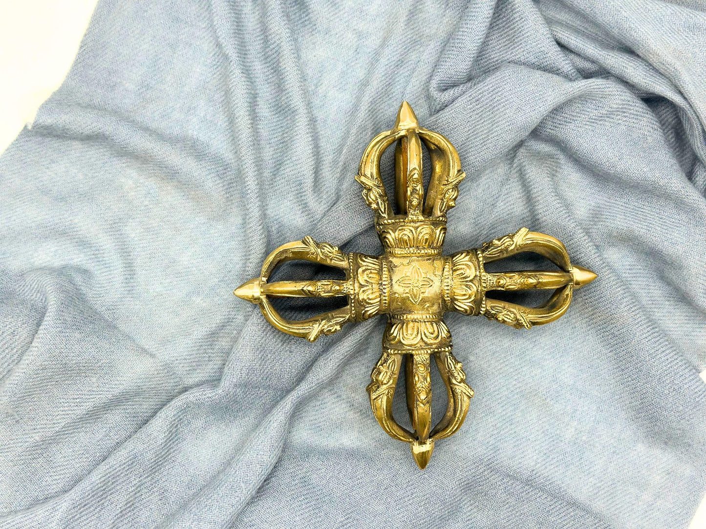 Handmade Brass Bajra: Tibetan Vajra Dorje Ritual Symbol, Nepal The Nada Yoga