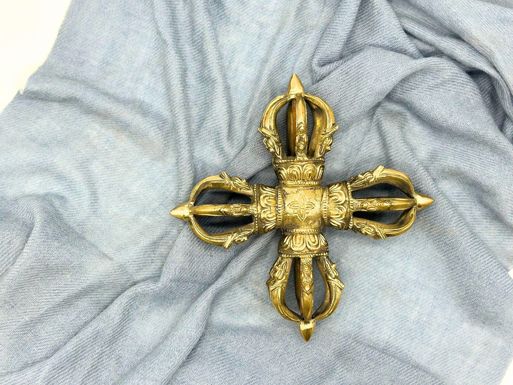 Handmade Brass Bajra: Tibetan Vajra Dorje Ritual Symbol, Nepal The Nada Yoga