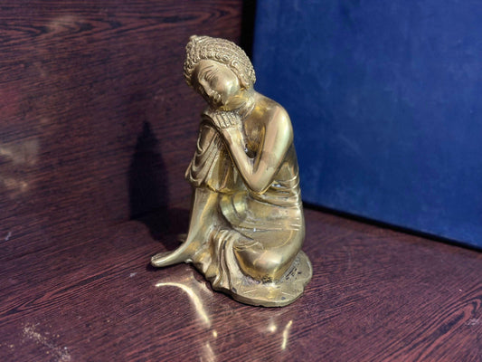 Handmade Brass Resting Buddha Statue – Spiritual Decor for Home & Office