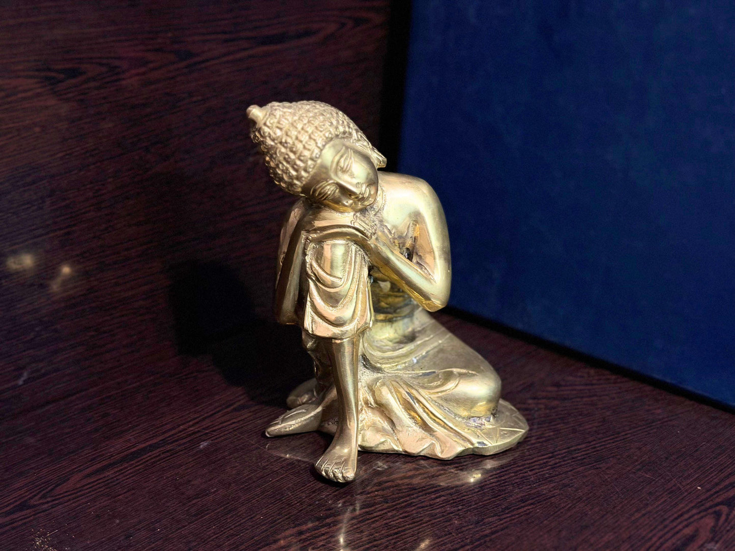 Handmade Brass Resting Buddha Statue – Spiritual Decor for Home & Office