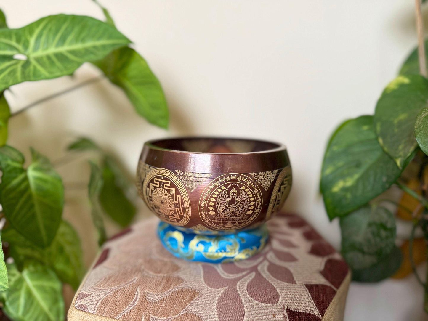 Handmade Tibetan Singing Bowl with Buddha Etching | Chakra Healing Gift