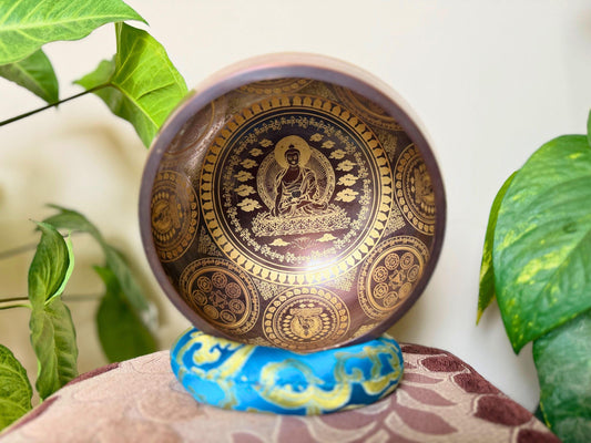Handmade Tibetan Singing Bowl with Buddha Etching | Chakra Healing Gift