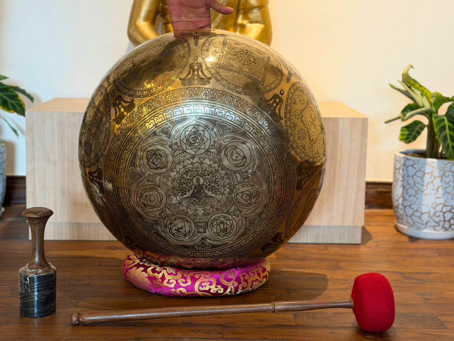 Extra Large 26" Buddha Feet Hand-Hammered Tibetan Singing Bowl | Master Healing Sound Bath Bowl