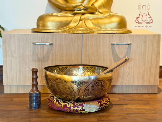 Extra Large "Flower of Life" Hand-Hammered Singing Bowl | Sacred Geometry Master Healing Bowl