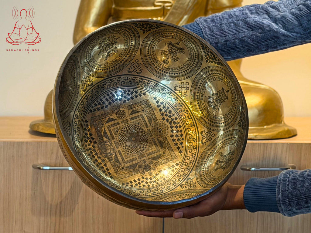 Extra Large "Flower of Life" Hand-Hammered Singing Bowl | Sacred Geometry Master Healing Bowl