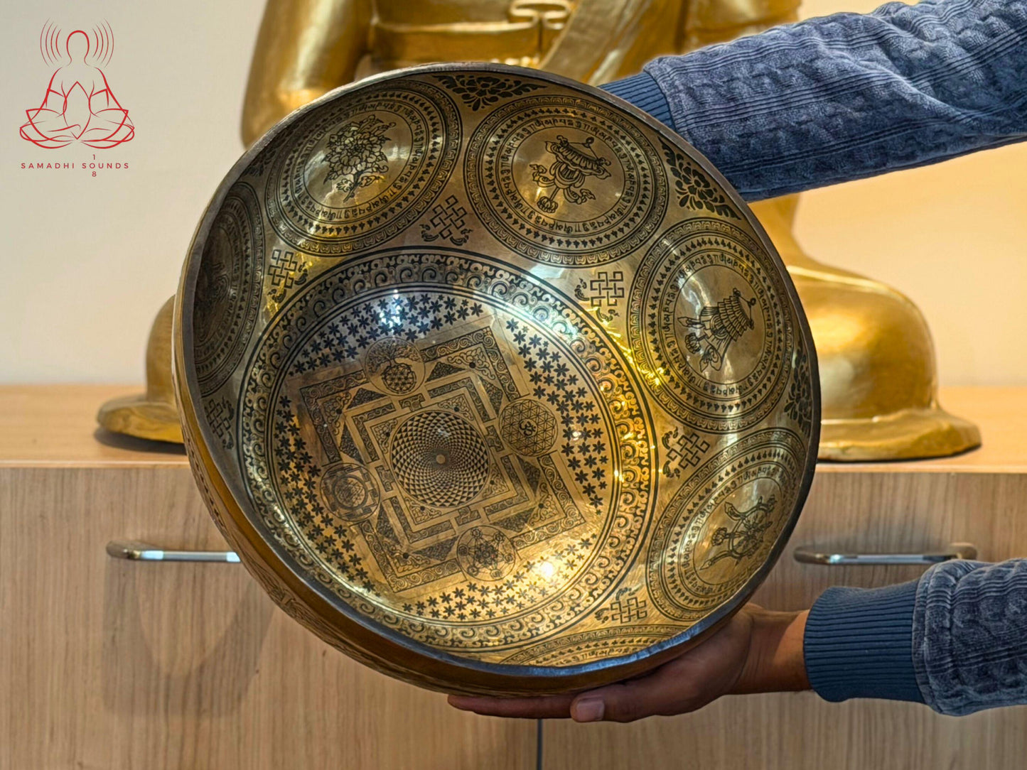 Extra Large "Flower of Life" Hand-Hammered Singing Bowl | Sacred Geometry Master Healing Bowl