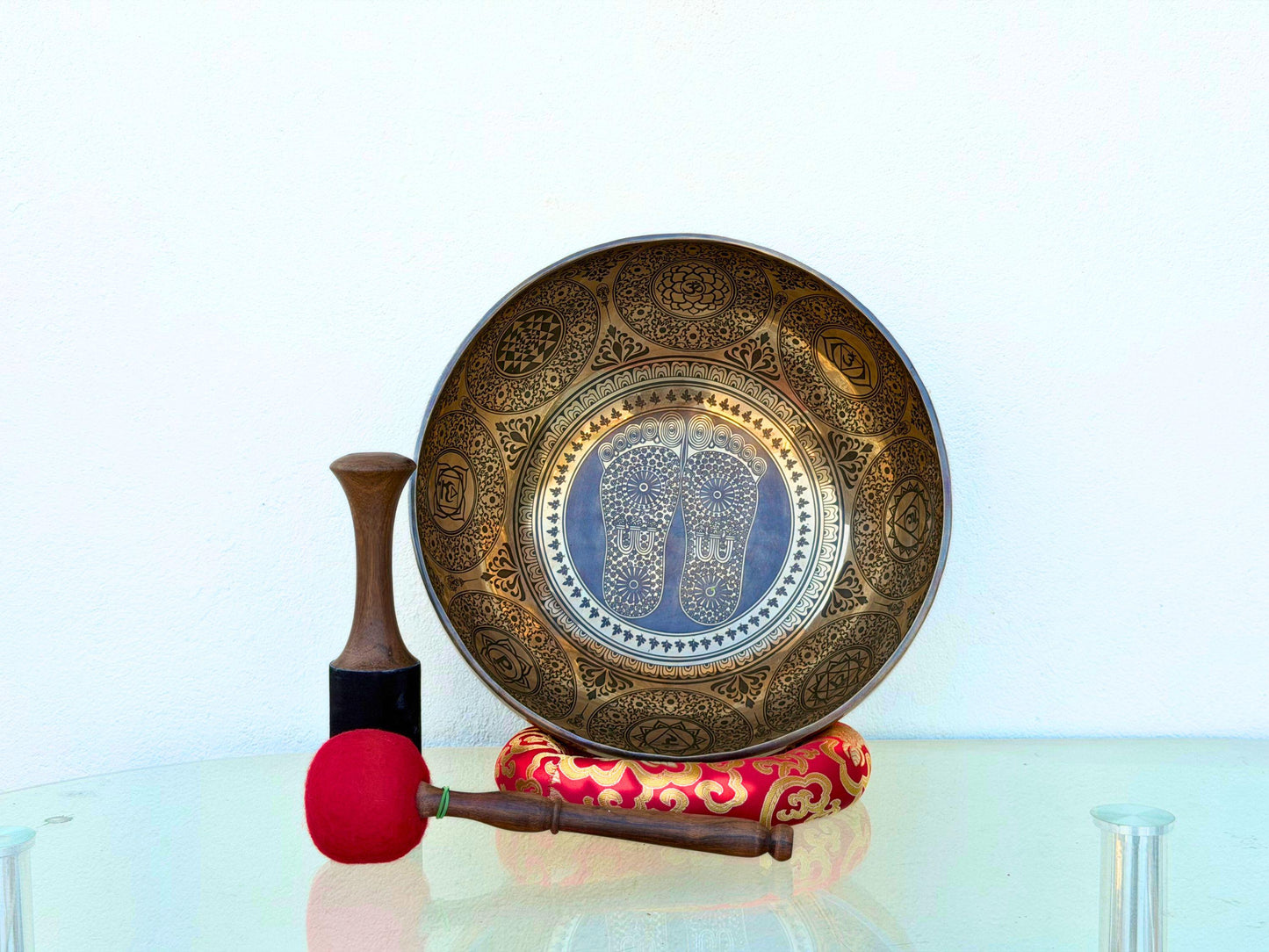 Buddha Foot Carved Singing Bowl | 12"–24" Sound Healing, Meditation