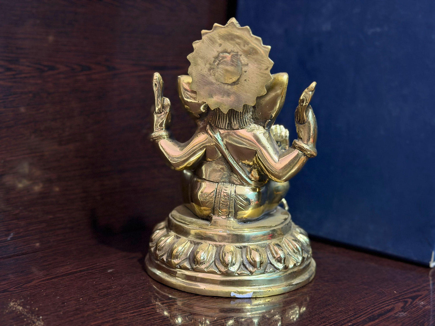 Handmade Brass Lord Ganesha Statue | Golden Hindu God Murti
