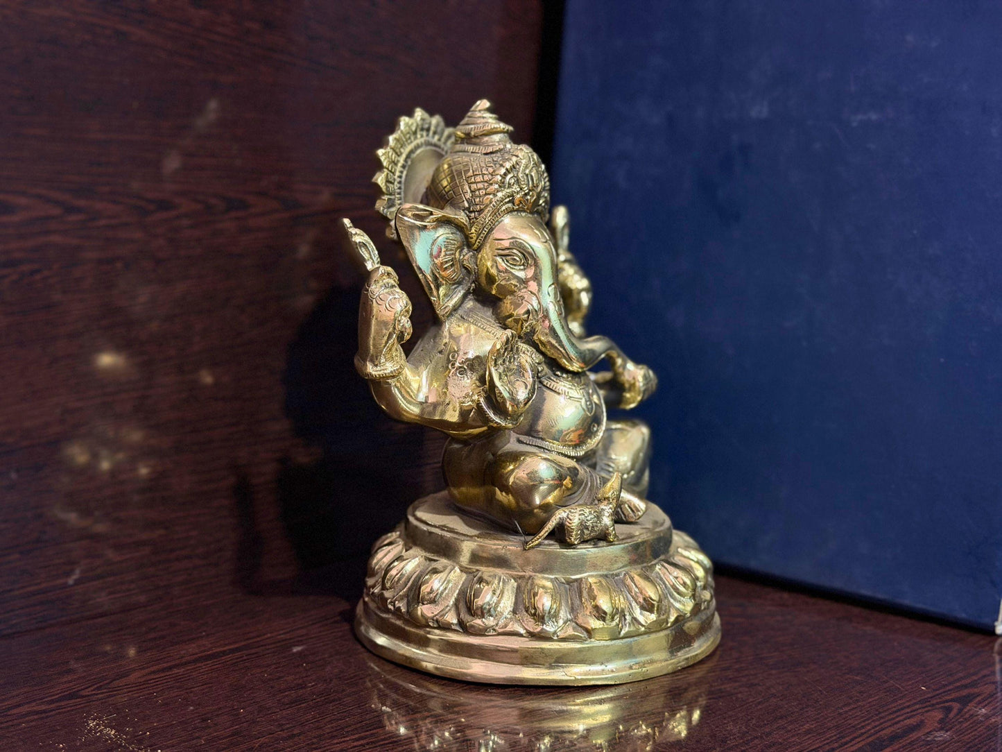 Handmade Brass Lord Ganesha Statue | Golden Hindu God Murti