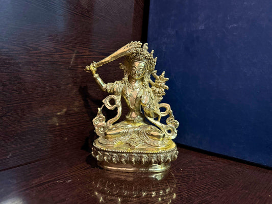 Handmade Manjushree Brass Statue – Bodhisattva of Wisdom | Handcrafted in Nepal (8 Inches)