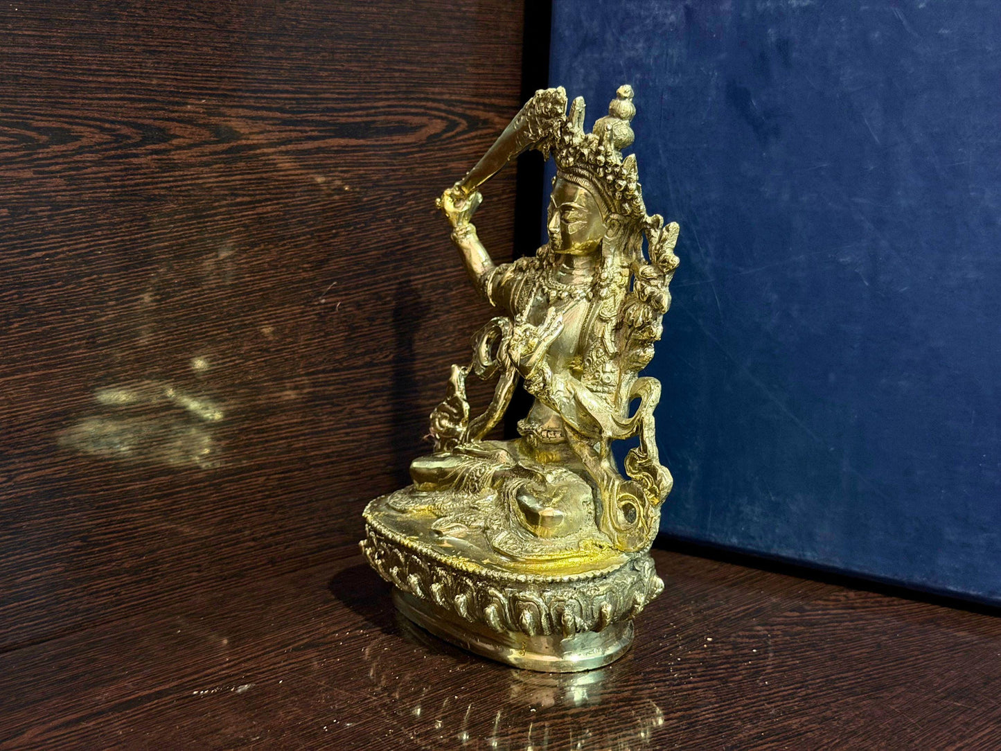 Handmade Manjushree Brass Statue – Bodhisattva of Wisdom | Handcrafted in Nepal (8 Inches)