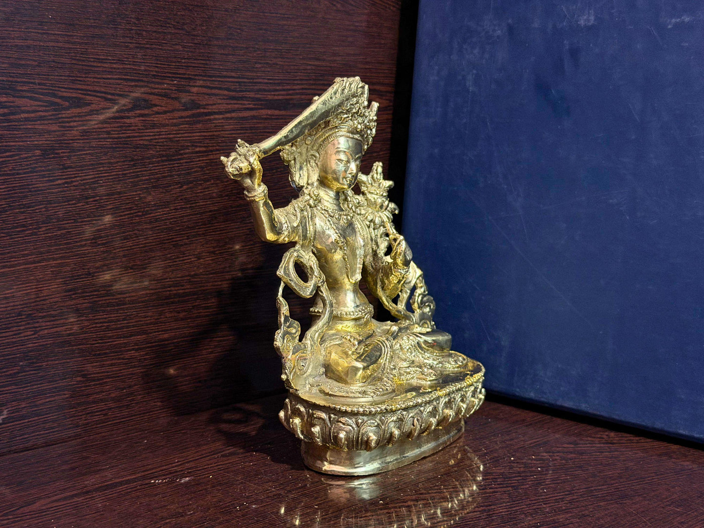 Handmade Manjushree Brass Statue – Bodhisattva of Wisdom | Handcrafted in Nepal (8 Inches)