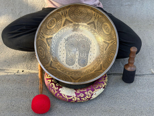 Handmade Buddha Feet Singing Bowl – Seven Metal Flower of Life Chakra Bowl