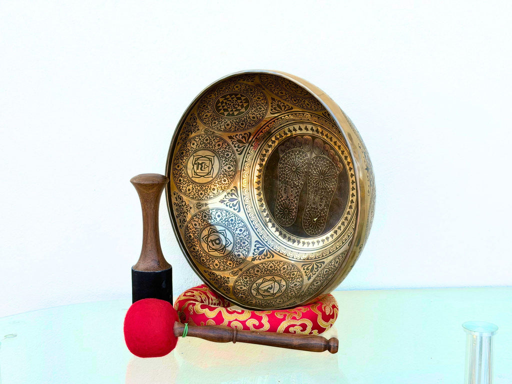 Buddha Foot Carved Singing Bowl | 12"–24" Sound Healing, Meditation