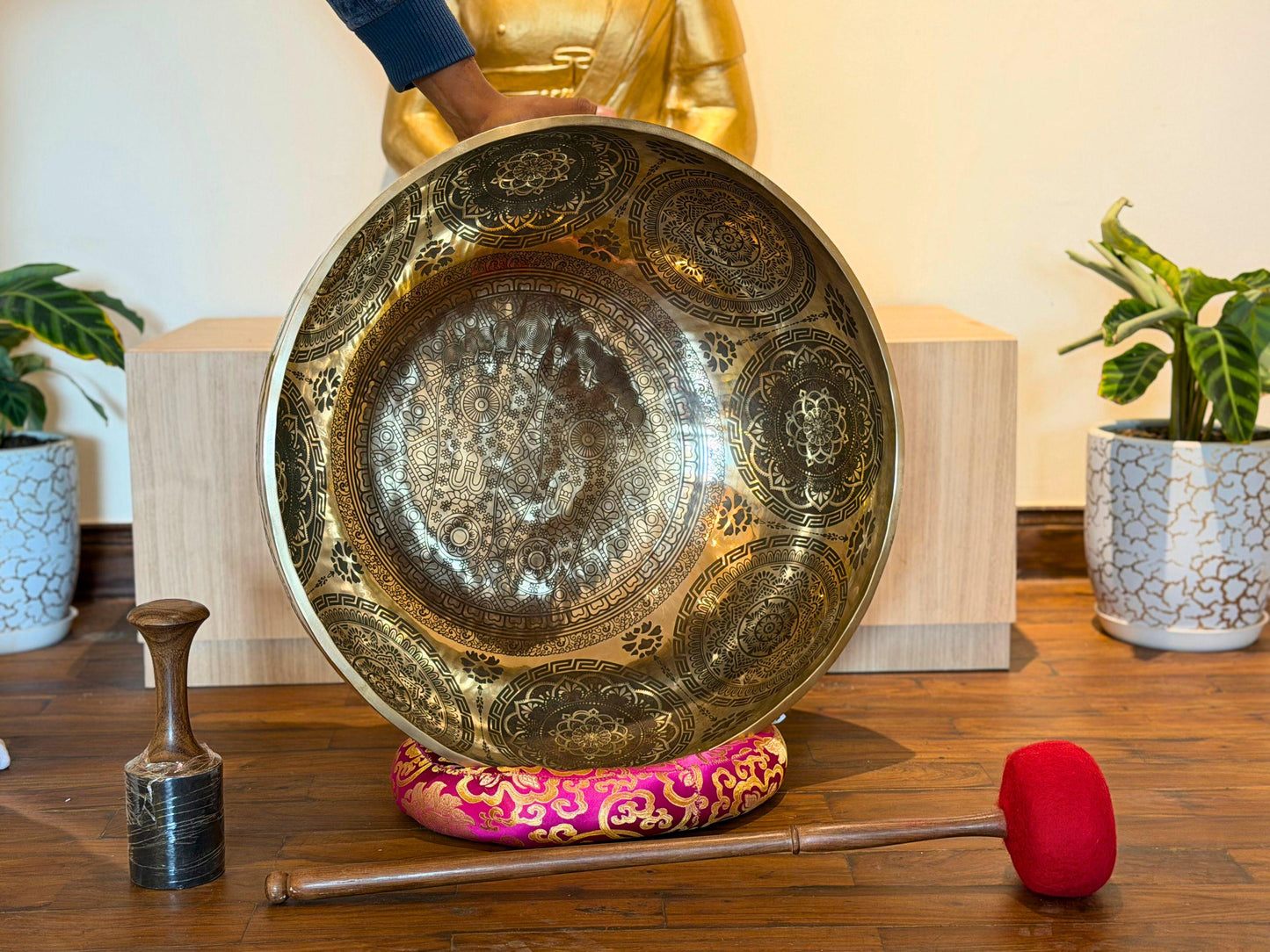 Extra Large 26" Buddha Feet Hand-Hammered Tibetan Singing Bowl | Master Healing Sound Bath Bowl