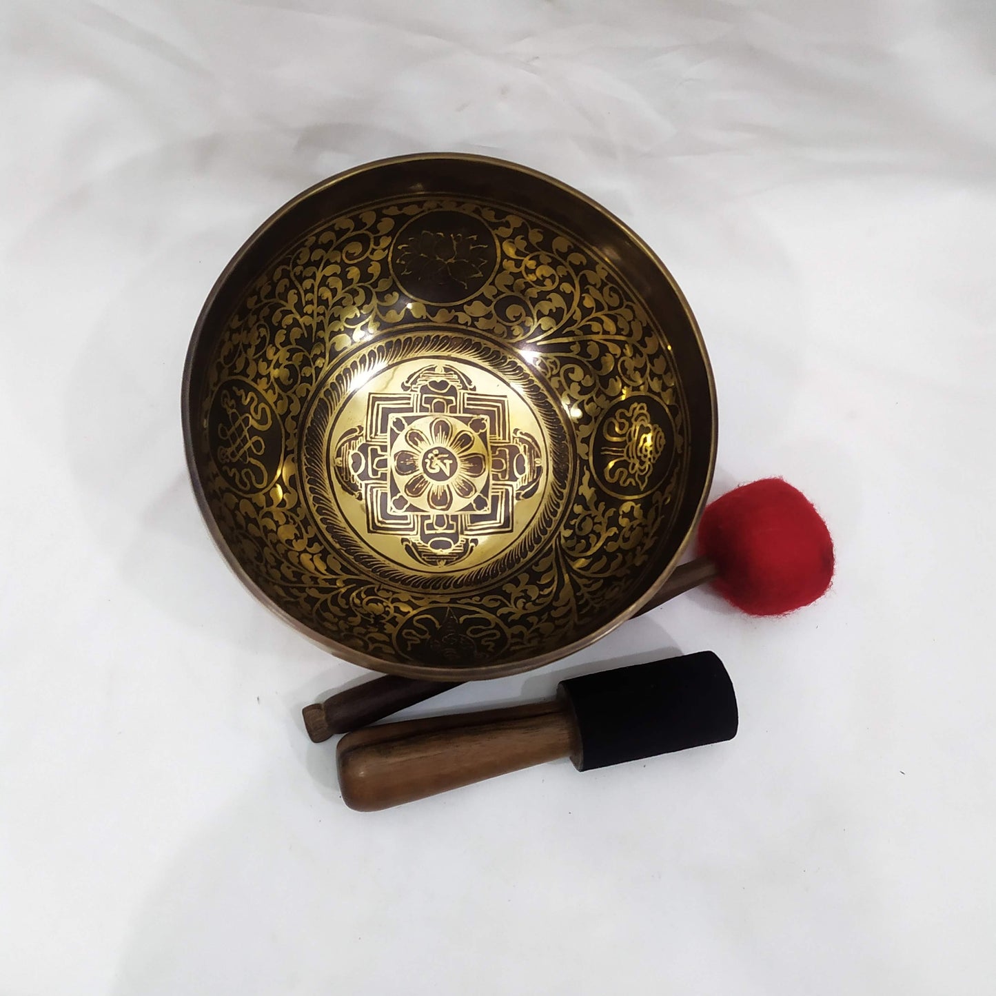 9 Inch Mandala Etched Singing Bowl: Chakra Tuned, Handmade in Nepal