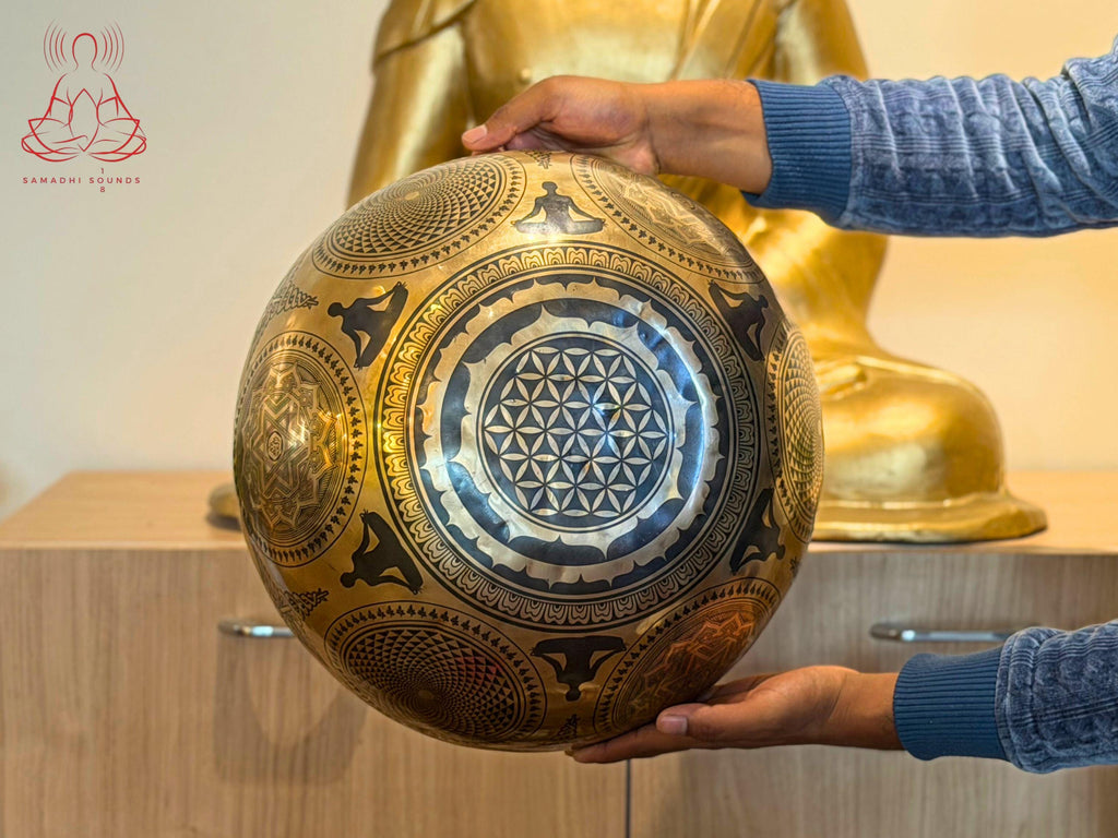 Extra Large "Flower of Life" Hand-Hammered Singing Bowl | Sacred Geometry Master Healing Bowl