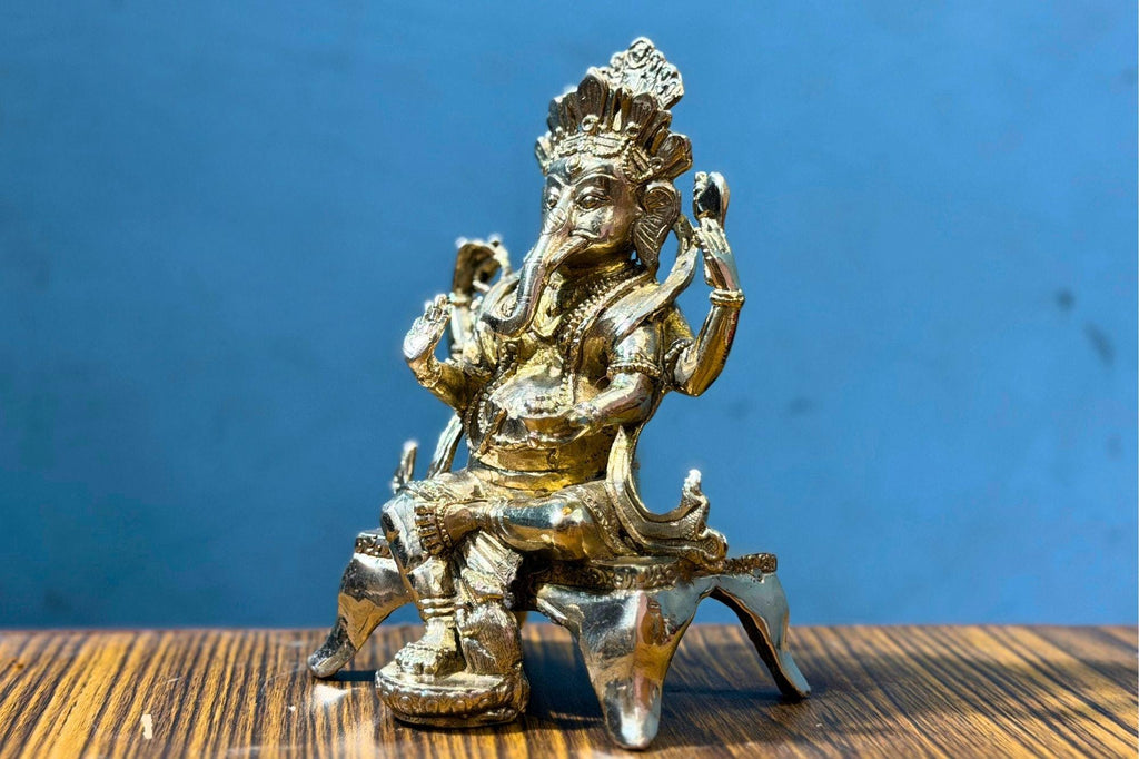 Handmade Brass Ganesh Statue – 6 Inch Seated Hindu God