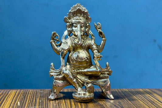 Handmade Brass Ganesh Statue – 6 Inch Seated Hindu God