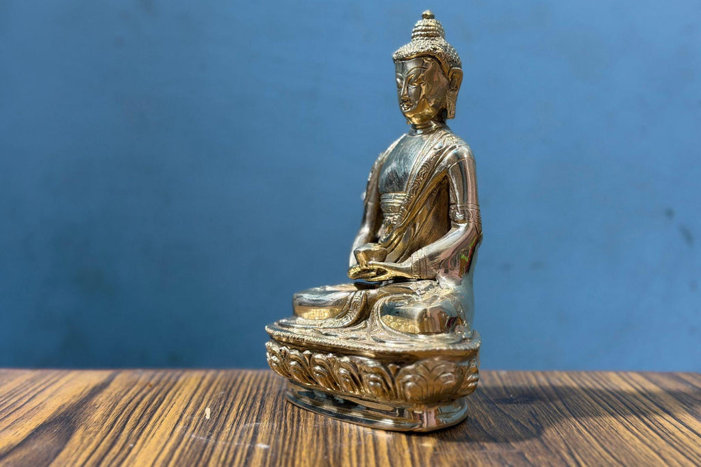 Handmade Lord Buddha Golden Statue - 8 inch tall height - Handcrafted Figurine - Buddhist Worshipping Statue