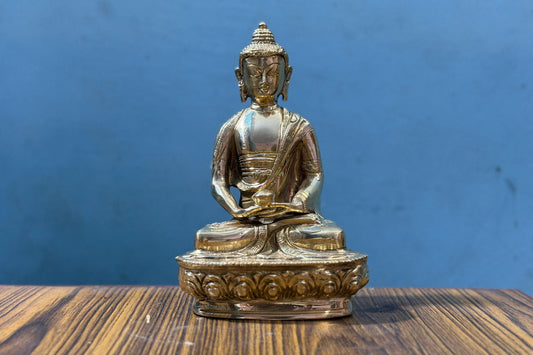 Handmade Lord Buddha Golden Statue - 8 inch tall height - Handcrafted Figurine - Buddhist Worshipping Statue