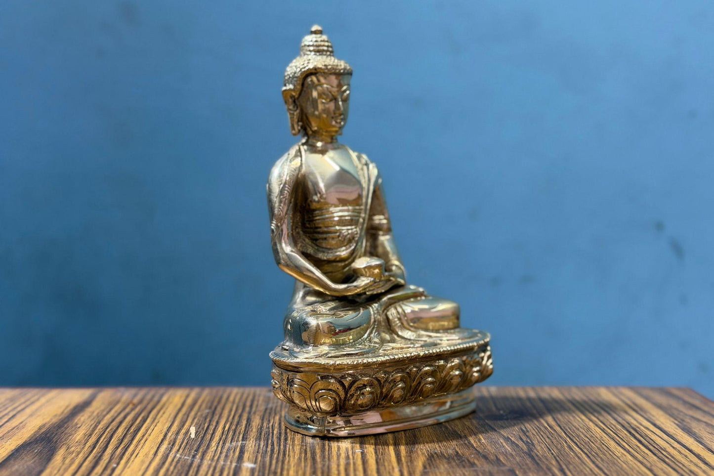 Handmade Lord Buddha Golden Statue - 8 inch tall height - Handcrafted Figurine - Buddhist Worshipping Statue