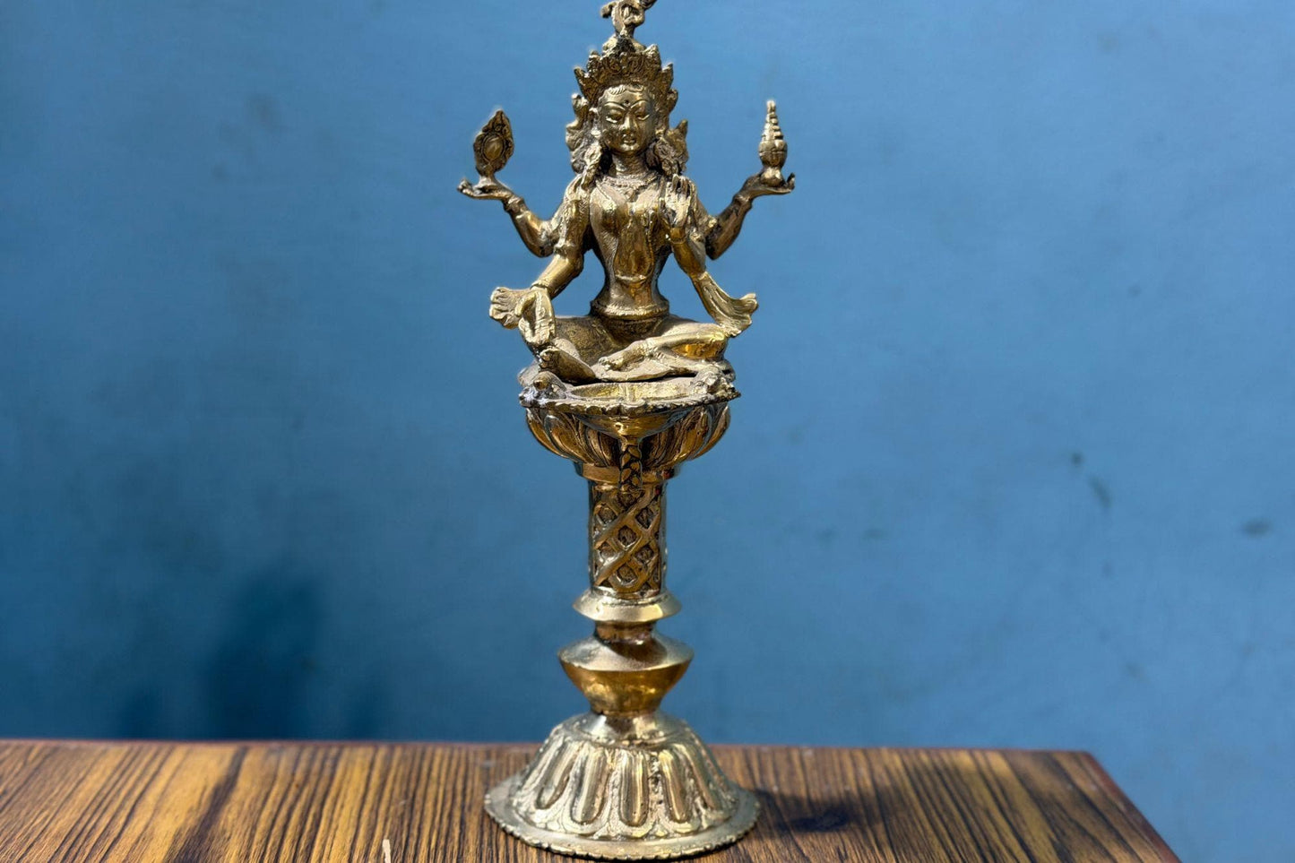 Sacred Handcrafted Brass Goddess Lakshmi / Vasudhara Diya – 12 Inches