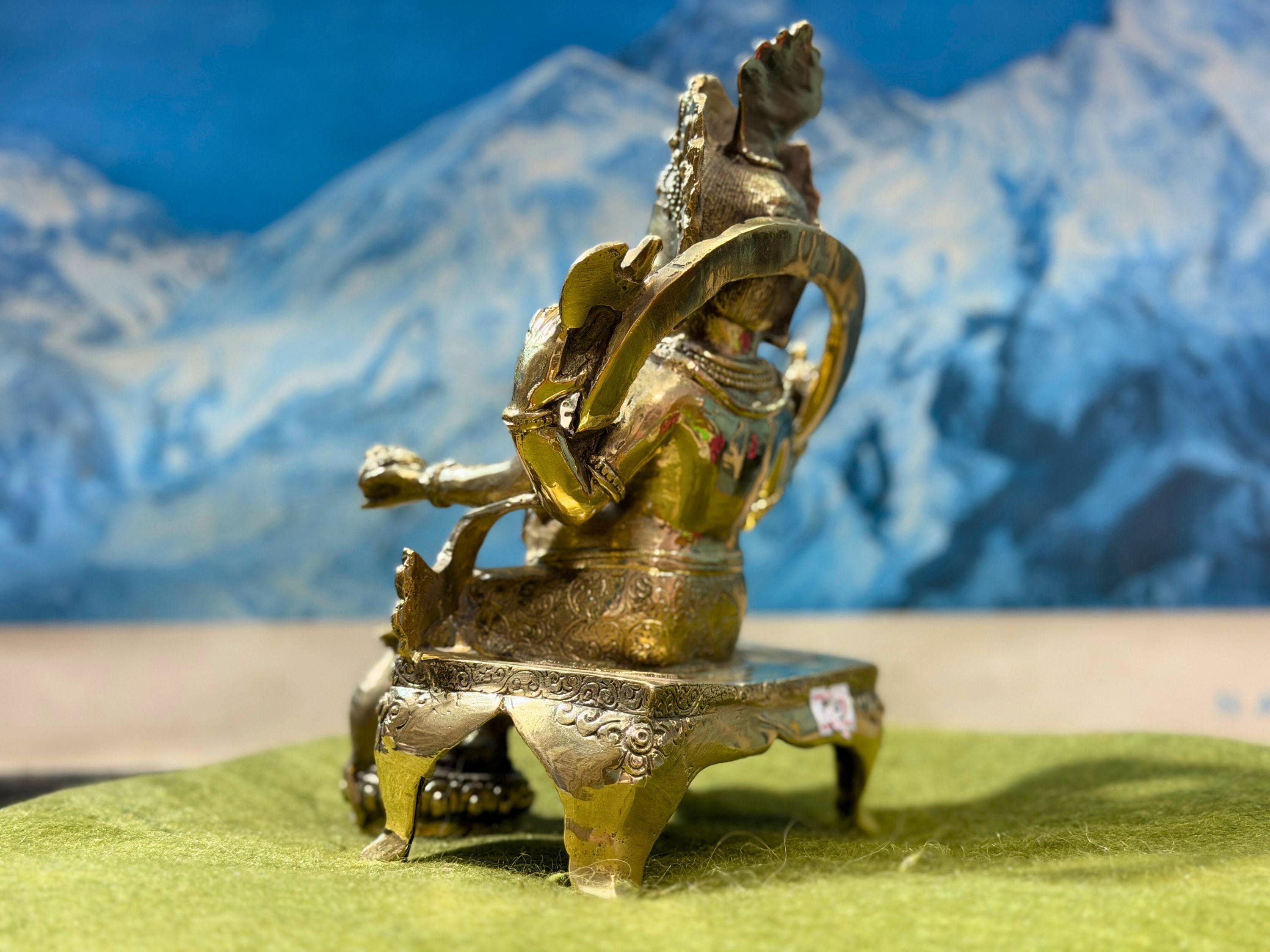 Handmade Golden Ganesh Statue - Sitting on a Chair Lord Ganesh Approx 6 inch Tall
