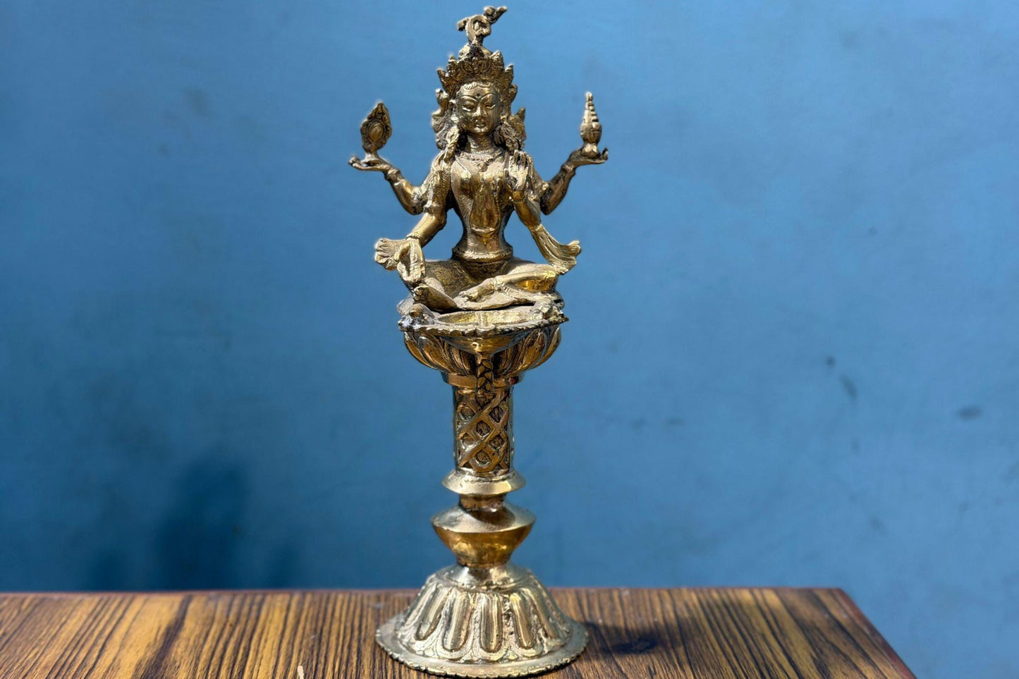 Sacred Handcrafted Brass Goddess Lakshmi / Vasudhara Diya – 12 Inches