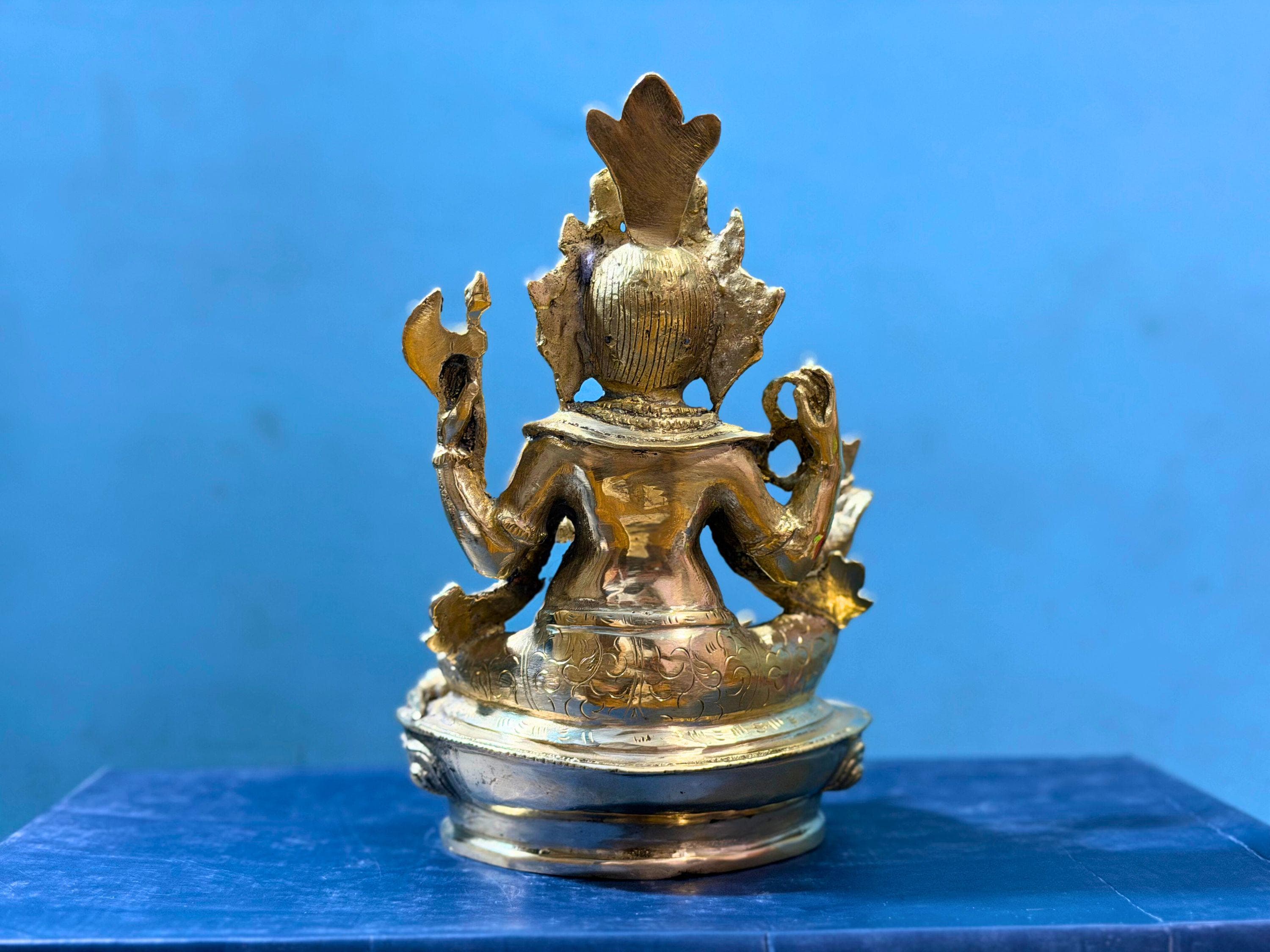 Handmade Golden Ganesh Statue - 6 inch tall Brass Sculpture - Handcrafted in Nepal