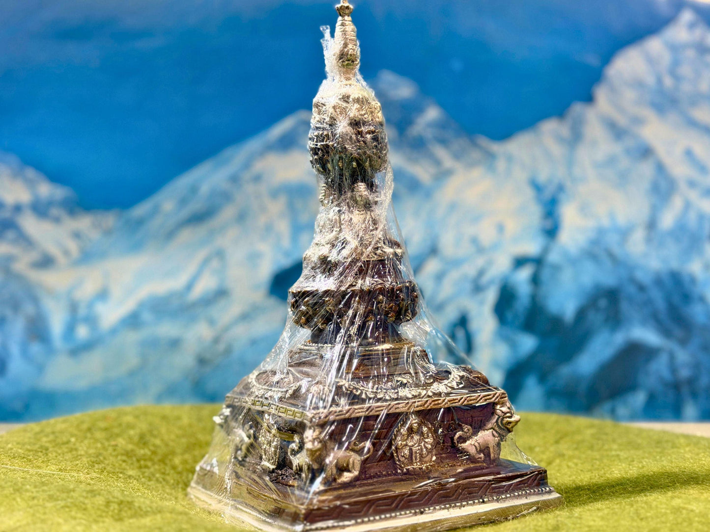 Handmade Tibetan Brass Chaitya with Buddha Statue – 8 Inch Sacred Stupa